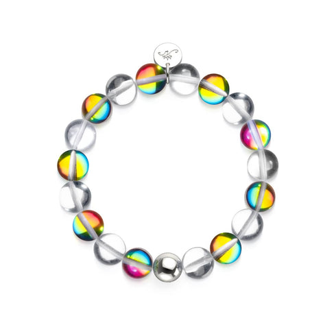 Bracelet de déclaration en verre galaxie en argent sterling 925 avec arc-en-ciel